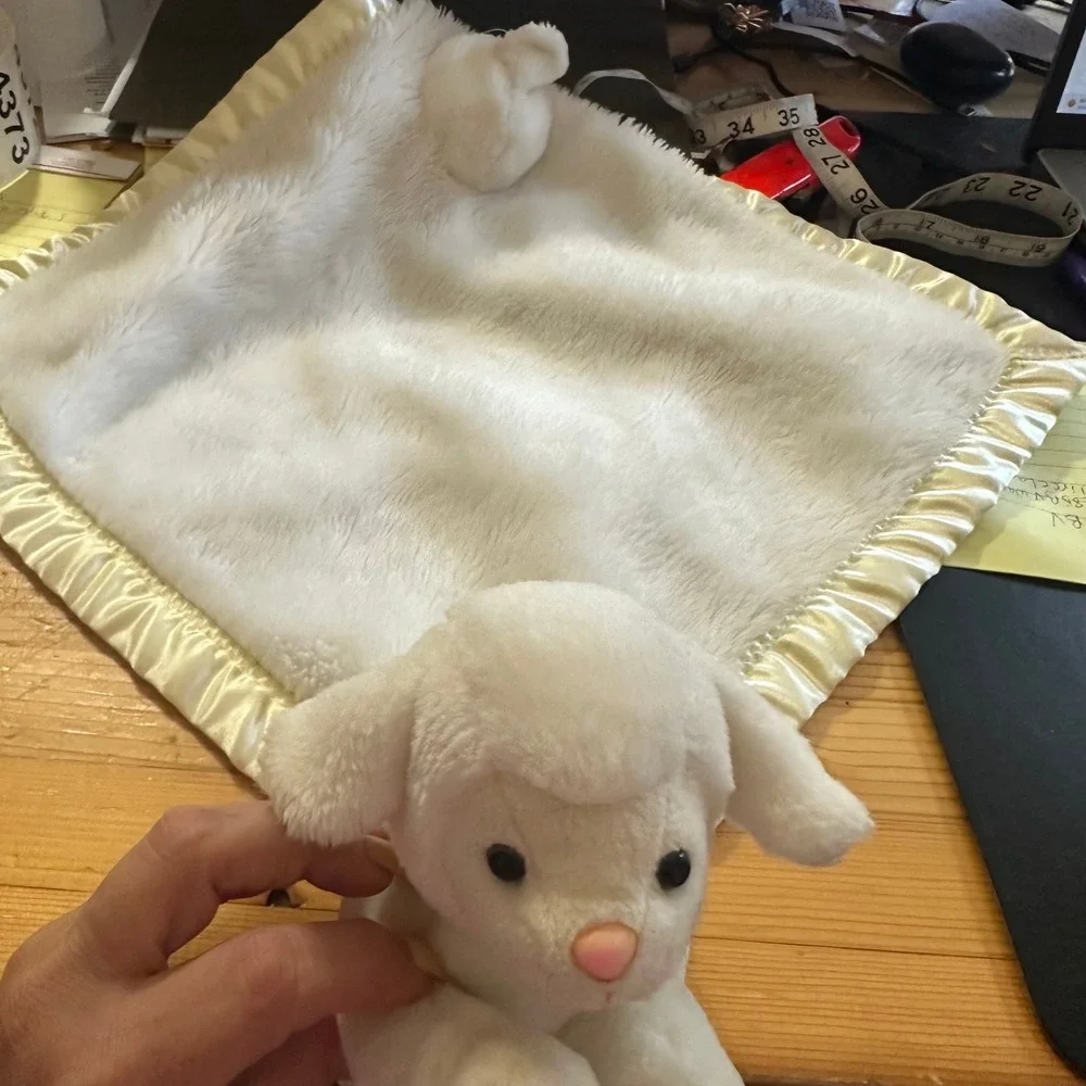 My Banky Aleigh the Lamb Plush Lovey Security Blanket White Satin Trim 14x14